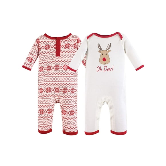 Hudson Baby Unisex Baby Cotton Coveralls, Reindeer, 6-9 Months