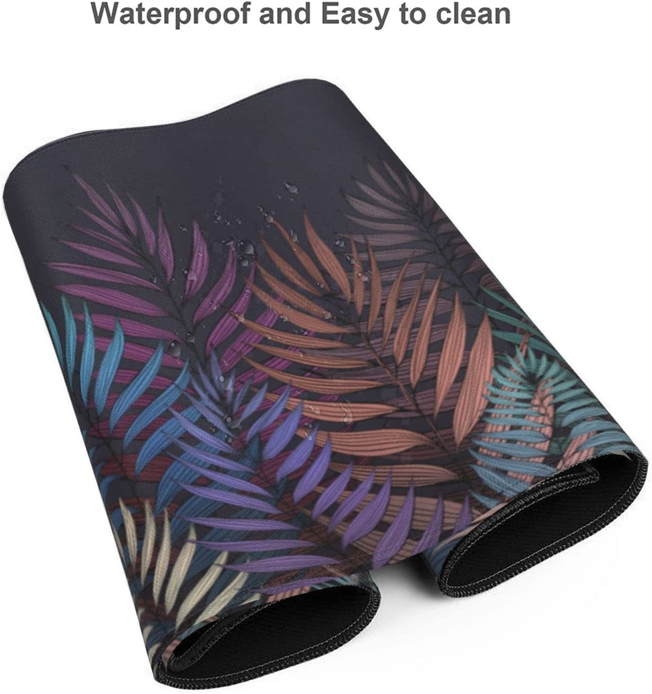 Large Mouse Pad for Desk, Abstract Palm Leaves Desk Mats on Top of Desks, Non-Slip Rubber Base Mousepad with Stitched Edges, Keyboard Mouse Mat Desk Pad for Work, Game, Office, 35.5"x16"x0.12"
