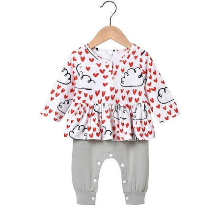 

TAIAOJING Baby Romper Valentines Jumpsuit Girls Clothes Cloud Print Love Girls Romper&Jumpsuit Onesie Outfit 6-9 Months