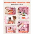 thumbnail image 3 of KFFKFF Wooden Play Kitchen for Kids, Pretend Cooking Set with Lights & Sounds, Includes Food & Cookware, Features Microwave, Oven, Clicking Knobs, Ideal for Ages 3-8, Pink, 3 of 9