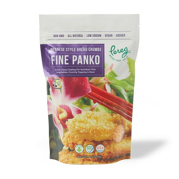 PANKO CRUMB FINE, PANKO CRUMB FINE. Pereg Japanese style fine panko breadcrumbs are completely natural, pre seasoned, with no additives. Pereg Breadcrumbs, Fine Panko, 12 oz