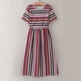 thumbnail image 4 of Fshinging Dresses For Girls Vinatge Stripe Print Casual Summer Short Sleeve Princess Party Child Kids Dress, 4 of 7