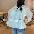 thumbnail image 6 of Cute Aesthetic School Backpack, Solid Color Backpack with Zippered Side Pocket, Waterproof Bookbag for Middle School College (Blue), 6 of 6