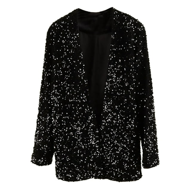 Wdgfv Vestes à Sequins pour Femmes Blazer Ouvert Veste Décontractée à Manches Longues Cardigan Scintillant avec Poche