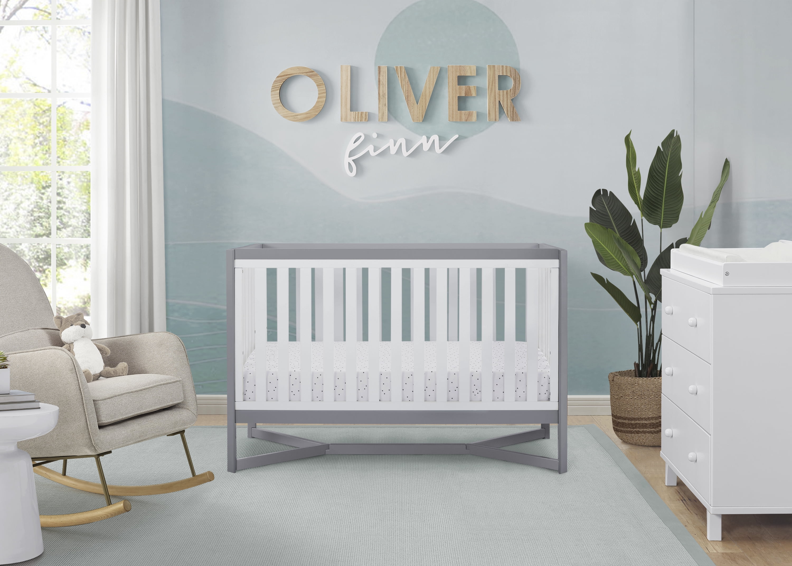 Delta Children Tribeca 4-in-1 Convertible Crib, Greenguard Gold Certified, White/Gray