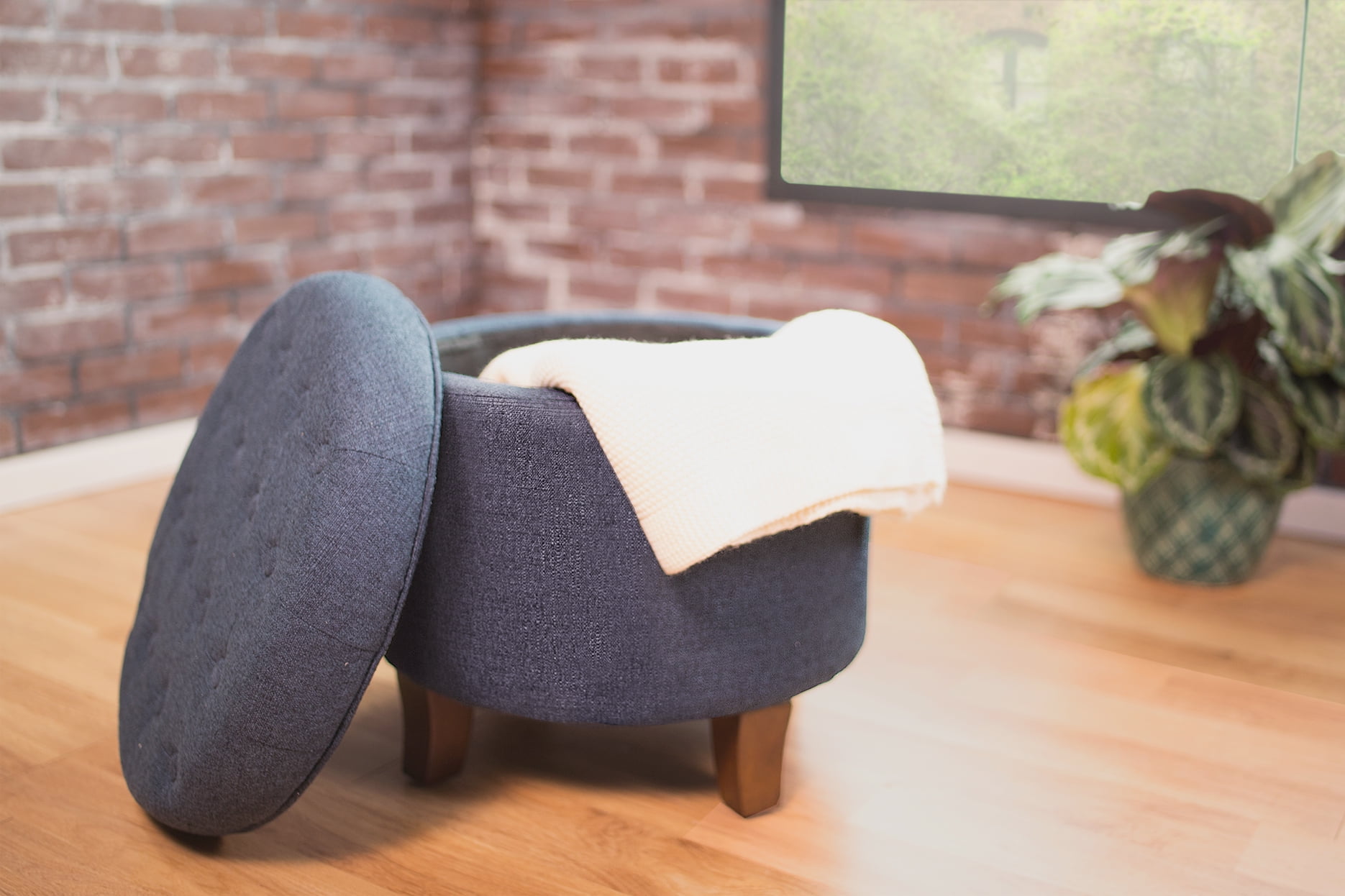 HomePop Tufted Round Ottoman with Storage, Multiple Colors