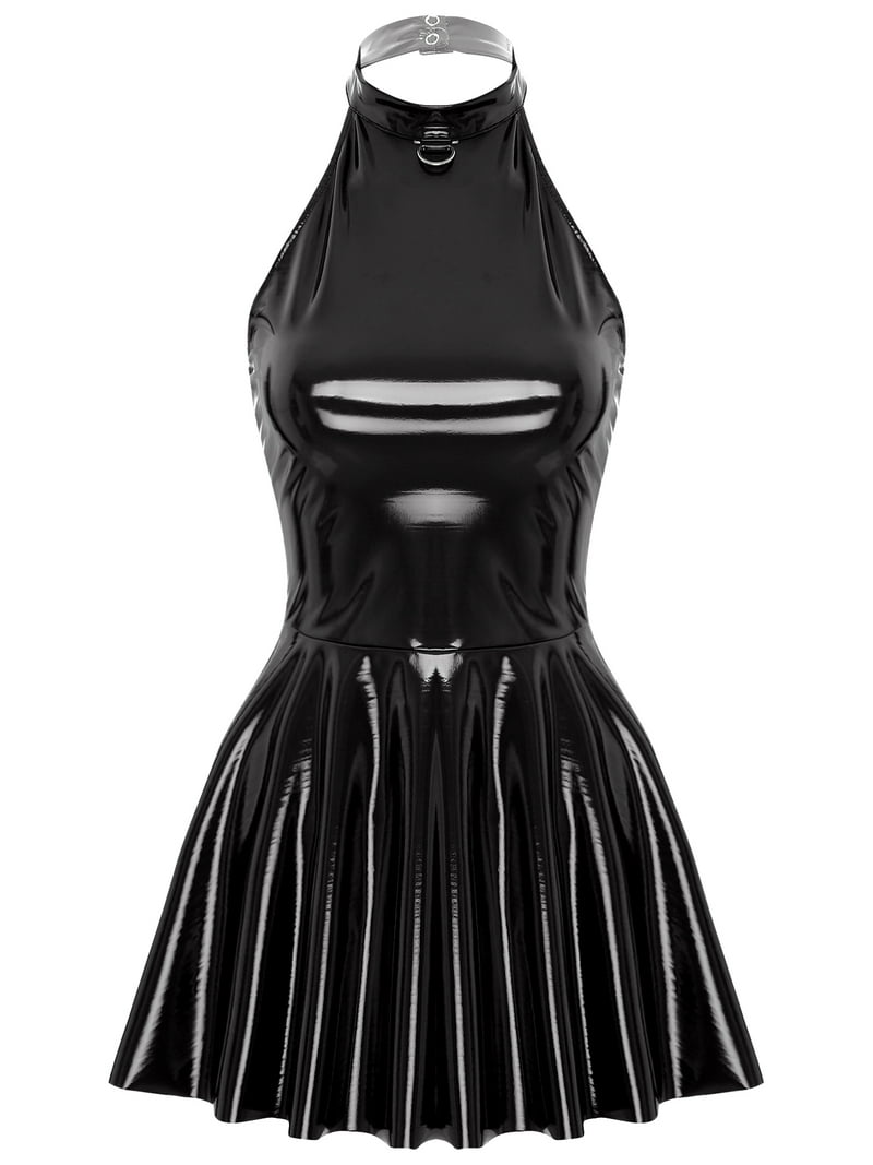 alc brown leather dress Women's Something to Behold Brown Faux Leather Short Sleeve Belted Midi Dress | Size: L main image 0