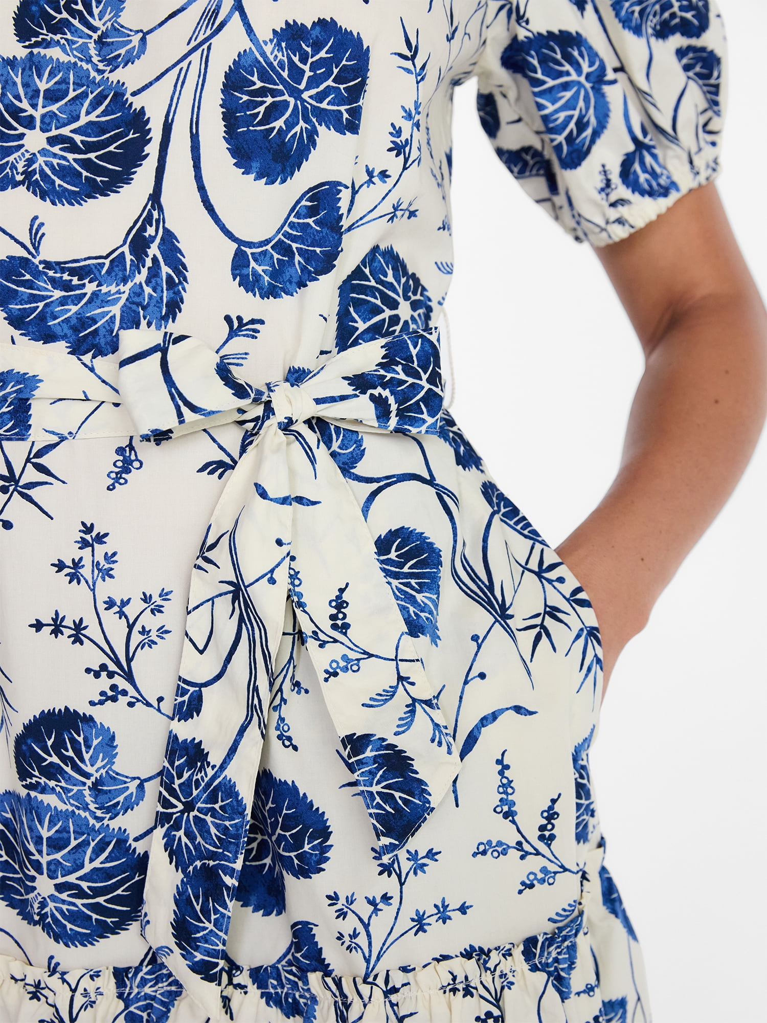Time and Tru Women's and Women's Plus Cotton Mini Dress with Puff Sleeves, Sizes XS-4X
