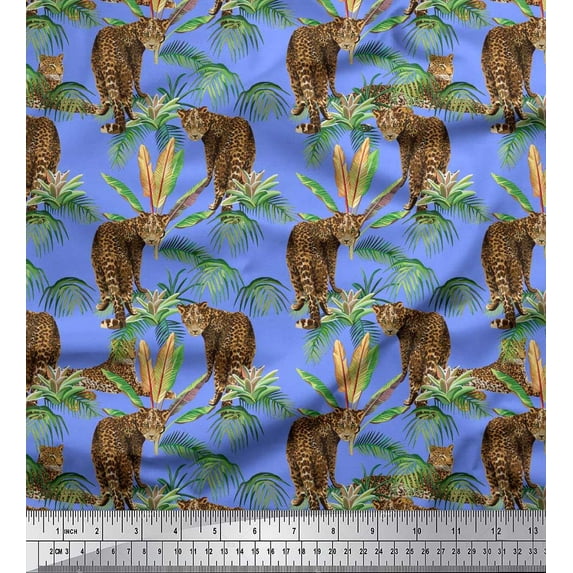 Soimoi Cotton Voile Fabric Leaves & Leopard Jungle Printed Fabric 1 Yard 42 Inch Wide