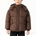 thumbnail image 2 of AHTJRT Boy's Winter Jacket Full Zip Hooded Puffer Jackets with Flap Pockets Fashion Solid Color Windproof Outerwear for Cold Weather Kids Brown 4-5 Years, 2 of 9