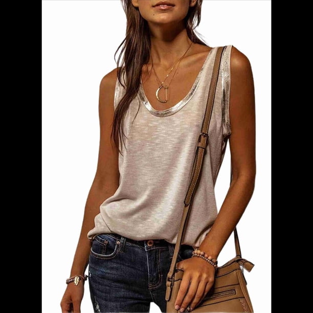 Tops con Cuello en V Color Albaricoque L