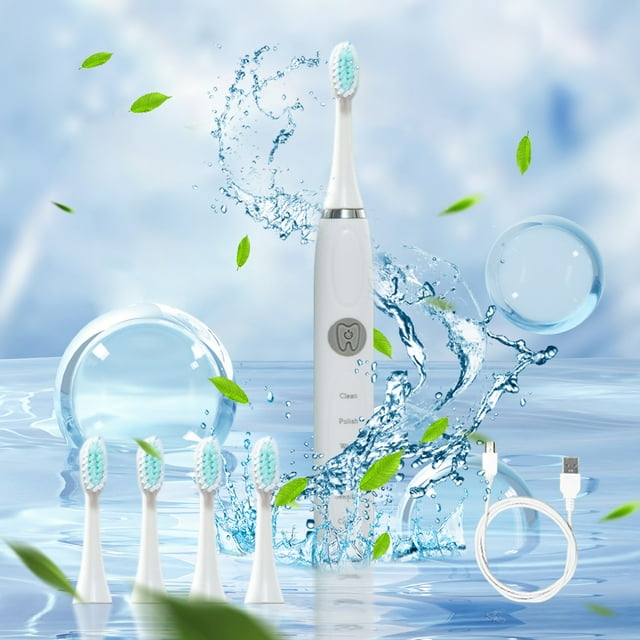 FHBVT Electric Toothbrush with 5 Brush Heads & 5 Cleaning Modes, IPX7 Waterproof, Fast Charging, 180 Days Battery Life, Ultra-Cleaning Technology for Adults and Kids, Ideal for Daily Oral Care