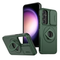 for Samsung Galaxy A35 Case, Frosted PC Compatible with MagSafe Built-in 360 Rotatable Invisible Kickstand Sliding Window Camera Cover Military Grade Protection Case for Samsung Galaxy A35, Darkgreen