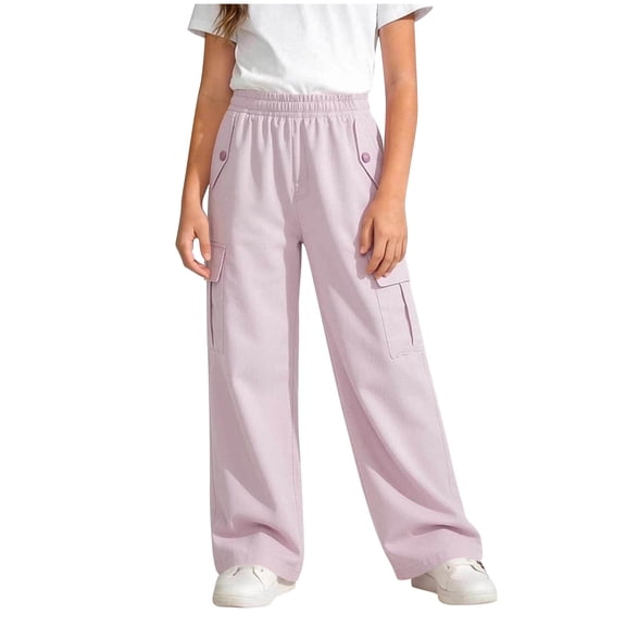 NAISIBABY Girls Cargo Pants, Lightweight Straight Leg Elastic Waist Kids Casual Trendy Hiking Outdoor Pants Purple Size 16