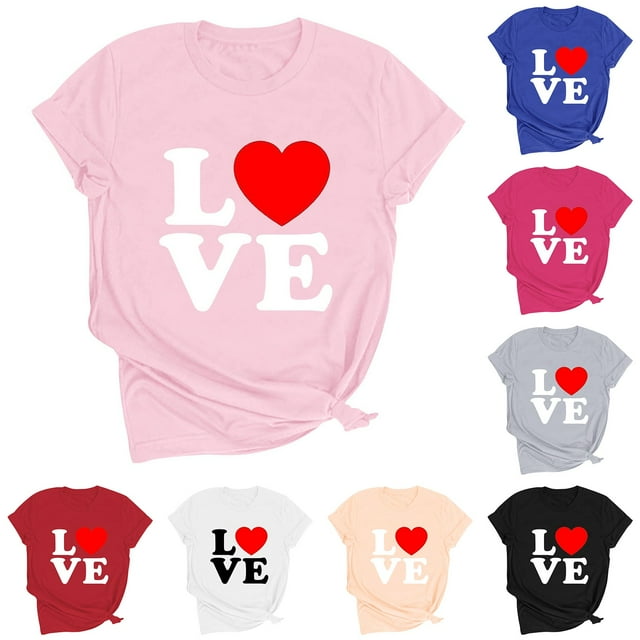 RKSTN Valentine Gifts Women's Valentine's Day T Shirts Oversized Crewneck Valentines Graphic Print Short Sleeve Shirt Womens Casual Solid Round Neck Plus Size Loose Fits Tee Top Summer Clothes