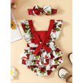 thumbnail image 3 of Coduop Baby Girls Jumpsuit Set Floral Bodysuit Leopard Ruffle Fly Sleeve Rompers,with Headband, 3 of 7