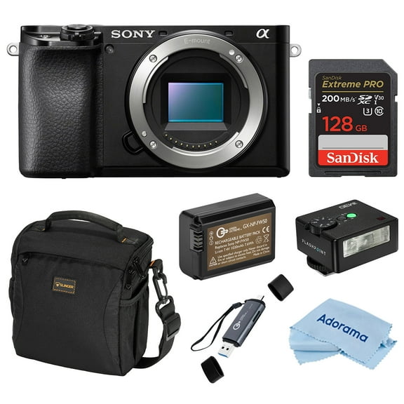 Sony Alpha a6100 Mirrorless Camera, Bundle with iM30 Mini Flash, 128GB SDXC Memory Card, NP-FW50 Battery
