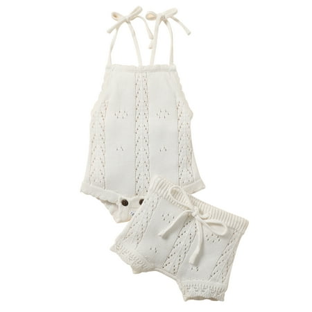 

SHIBAOZI Newborn Baby Boy Girl Clothes Set Summer Sleeveless Camis Knit Romper Drawstring Shorts Ribbed Outfits