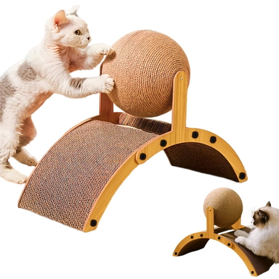 Wobble Ball Cat Scratcher, Cat Scratching Ball On Stand, Interactive Cat Scratcher with 360° Rotating Sisal Ball & Arch Bridge, Anti-Tip Interactive Cat Scratcher Toy for Indoor Kittens