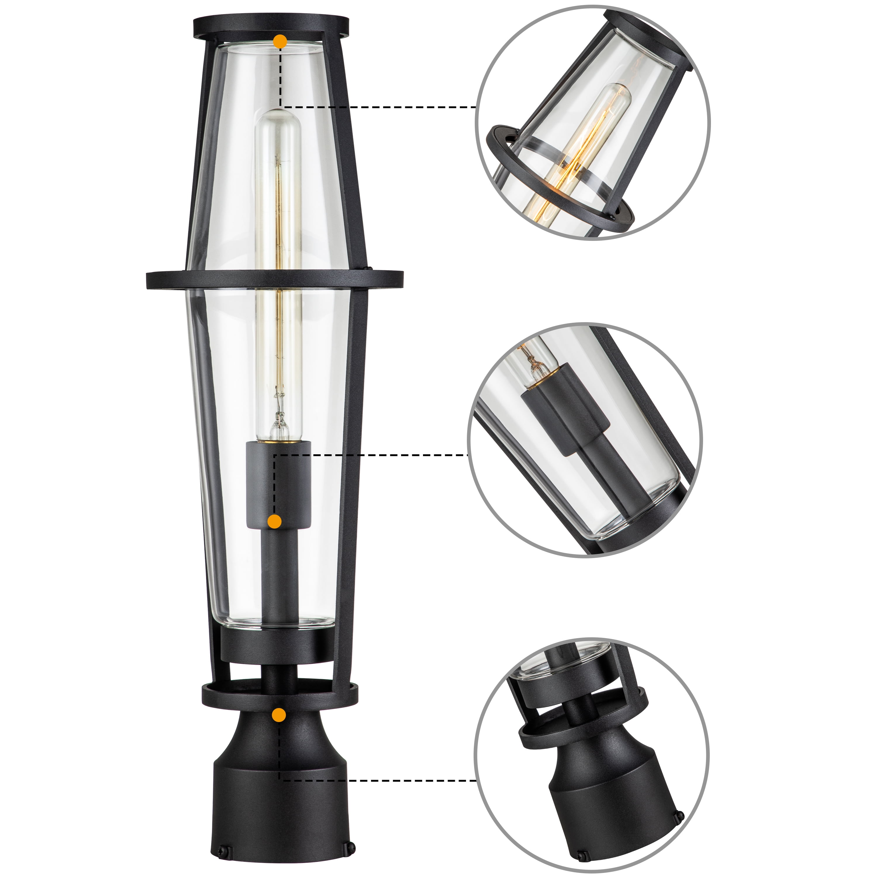 C Cattleya 1-Light Black Outdoor Post Lantern with Clear Glass Shade
