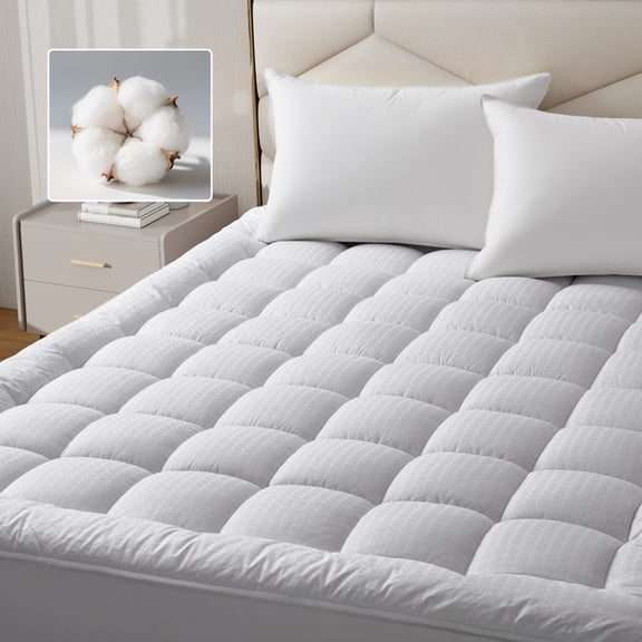 Cotton Mattress Topper, Thick Pillow Top Mattress Pad Queen with 300T Cotton Jacquard, Soft Mattress Topper Queen Size, Deep Pocket 6-18", Breathable & Cooling Mattress Pad