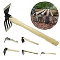 thumbnail image 2 of Garden Hand Rake Tool with Wooden Handle Dual-purpose Hoe Garden Hand Hoe & Tiller for Digging Weeding Gardening and Cultivating, 2 of 10