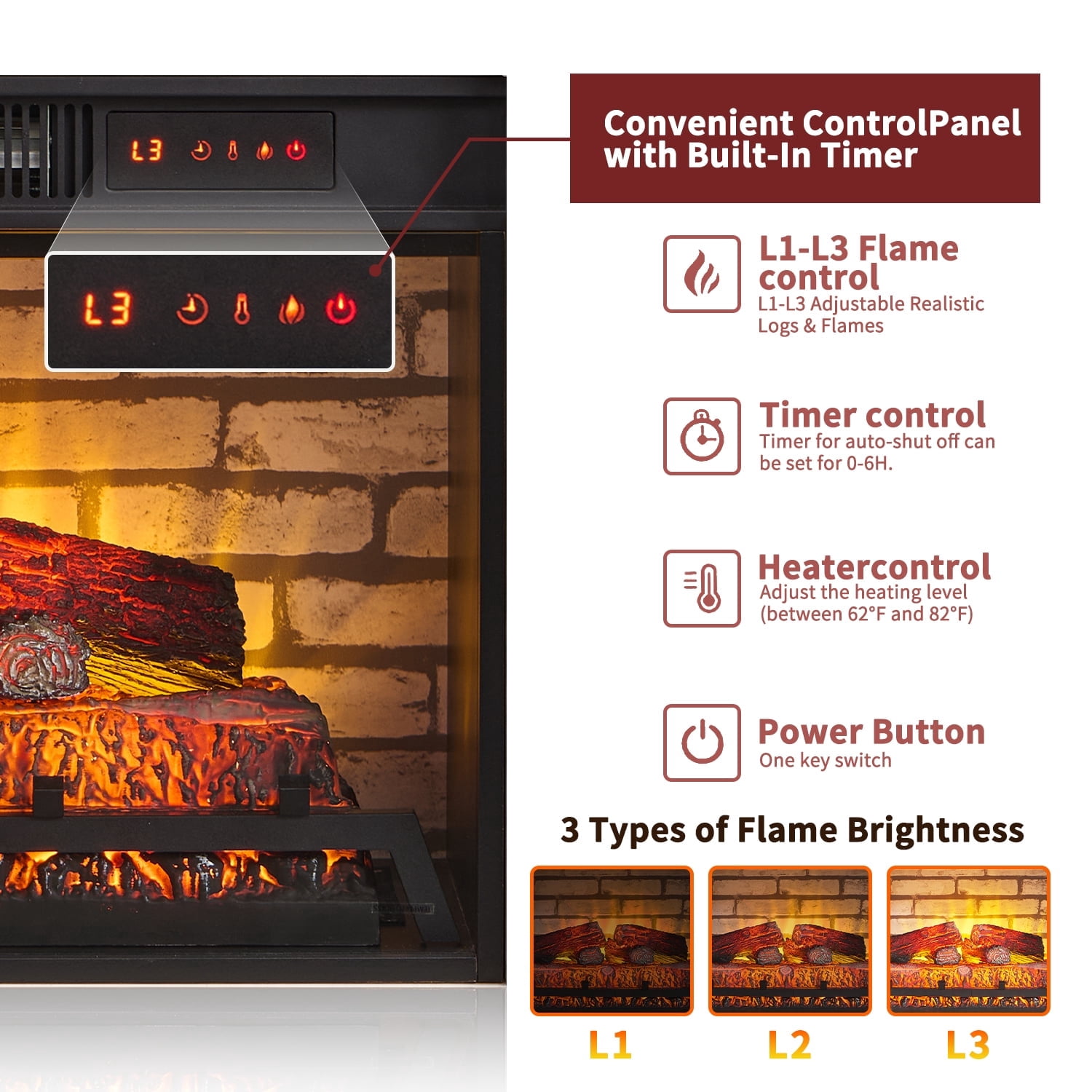 SinCiDo Electric Fireplace with Mantel for 42" TV Stand, Floor Standing Electric Indoor Fireplace