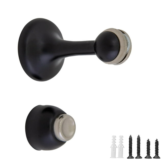 Tope Magnético Para Puerta, Protector De Pared Con Punta Magnética, Diseño De Casa, Topes De Puerta De Acero Negro Mate, Paquete De 4 189324-Mb