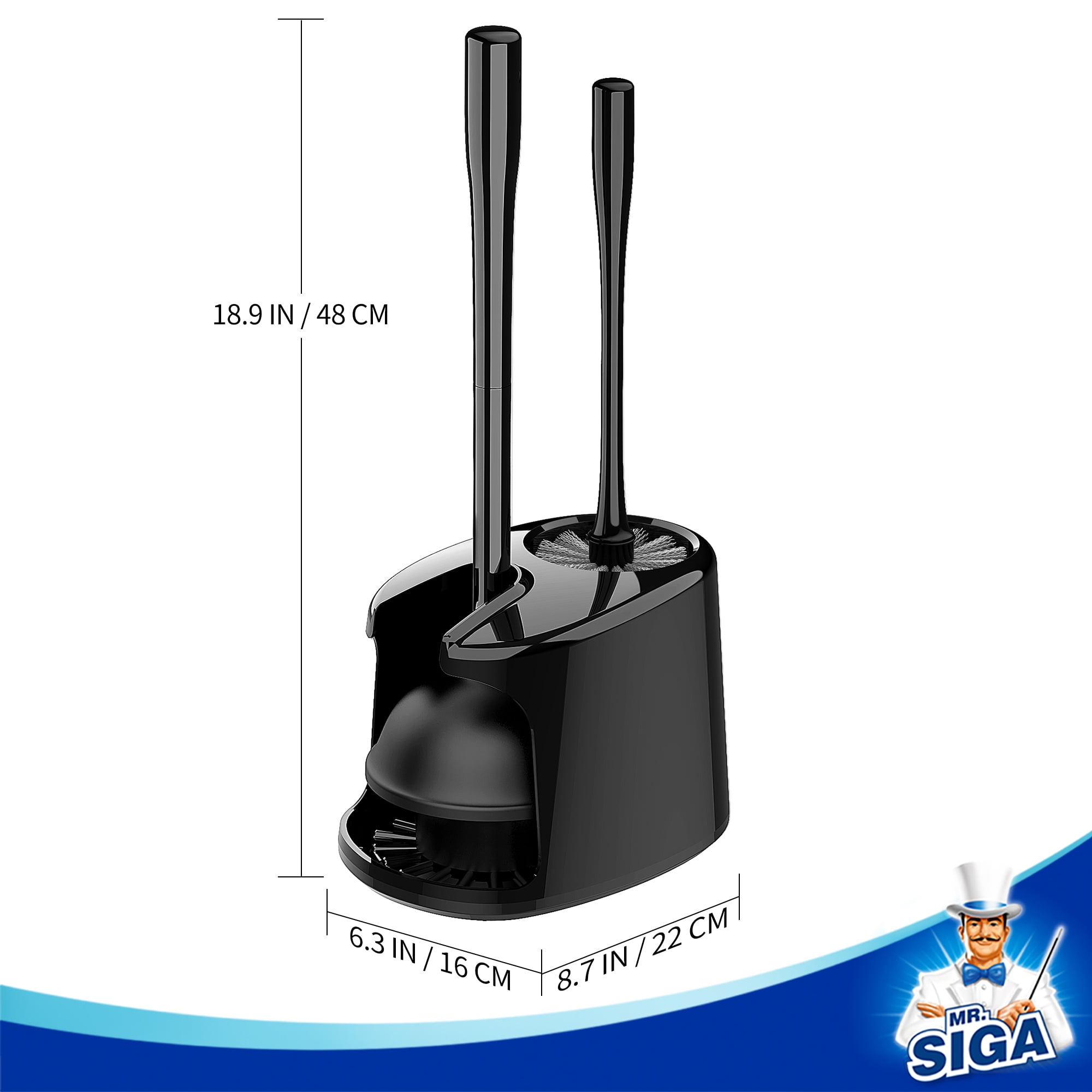 MR.SIGA Toilet Plunger and Bowl Brush Set with Holder,  Bathroom Cleaning , Black, 1 Set,for Adults