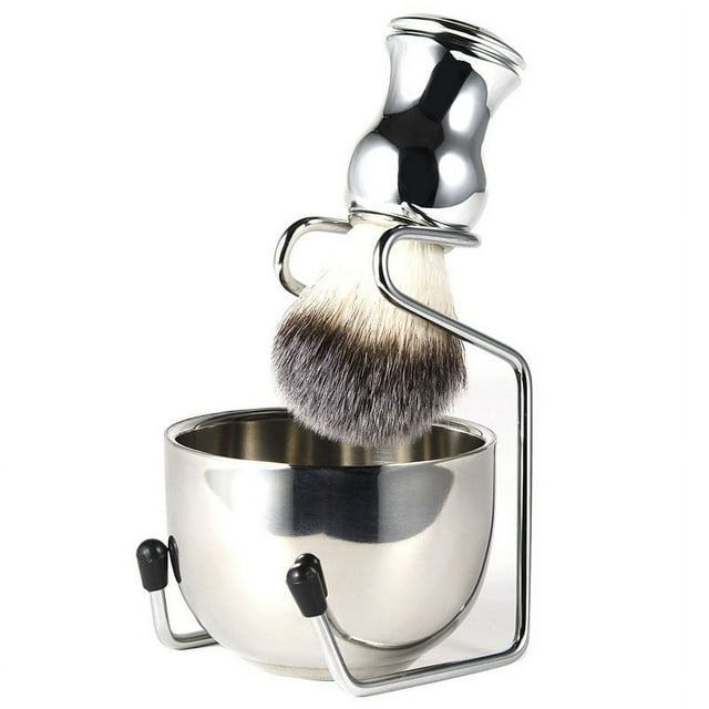 Ensemble de Rasoir Bol à Savon + Brosse à Raser + Support, Kit de Brosse en Acier Inoxydable + Nylon pour Cheveux Purs