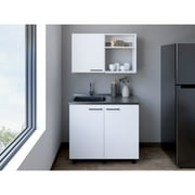 We Have Furniture Alexandria 2 Piece Kitchen Set, Wall Cabinet + Utility Sink, White Finish