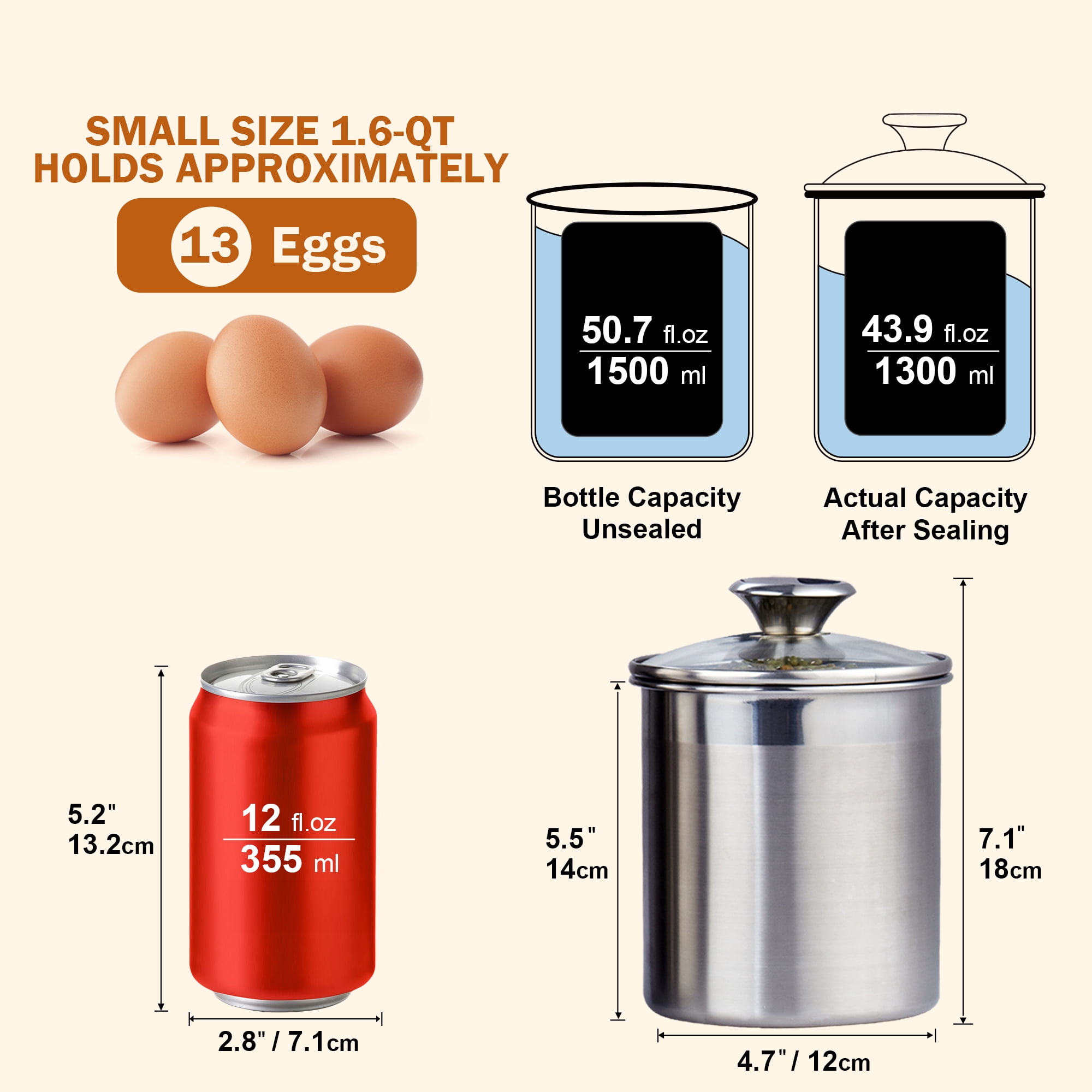 Cooks Standard Classic Stainless Steel Food Jar Storage Canister Set Large, Airtight Containers with Glass Lid for Tea Coffee Sugar Flour Pantry Kitchen Counter, 4-Piece