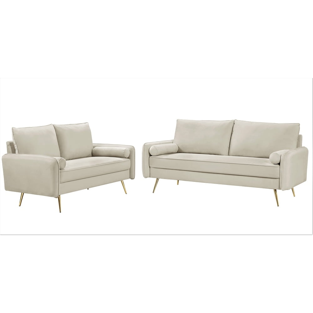 US Pride Furniture Villeda Velvet 2 PCS Living Room Set, Sofa & Loveseat,Ivory
