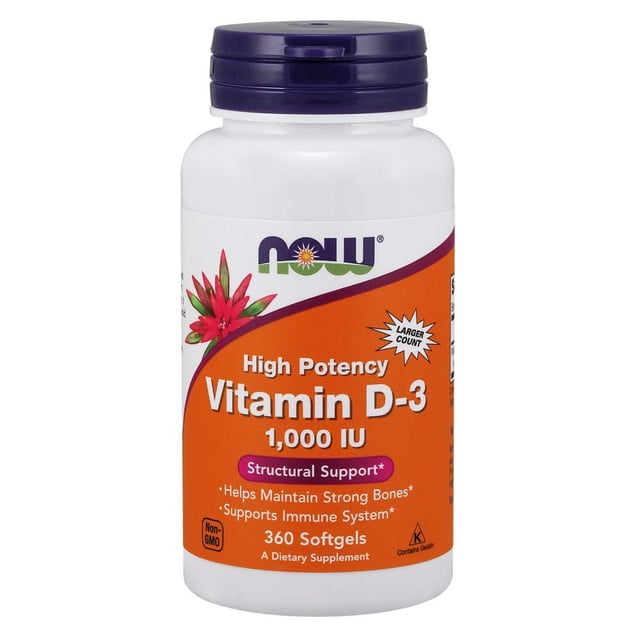 Supplement NOW 360 cápsulas blandas de vitamina D-3 de alta potencia de 1000 UI