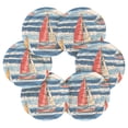 thumbnail image 7 of Yayeee 6 PCS Drink Coasters with Holder Set Woven Absorbent Round Tabletop Hot Pad, Red Sailboats, 7 of 7