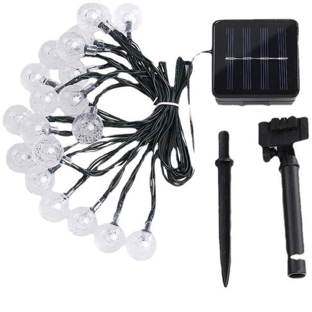 Cadena de luces solares para exteriores a prueba de agua, luces de globo de cristal solar de 20 LED, luces de cadena con energía solar para exteriores de 5 m / 16.4 pies para jardín, (blanco