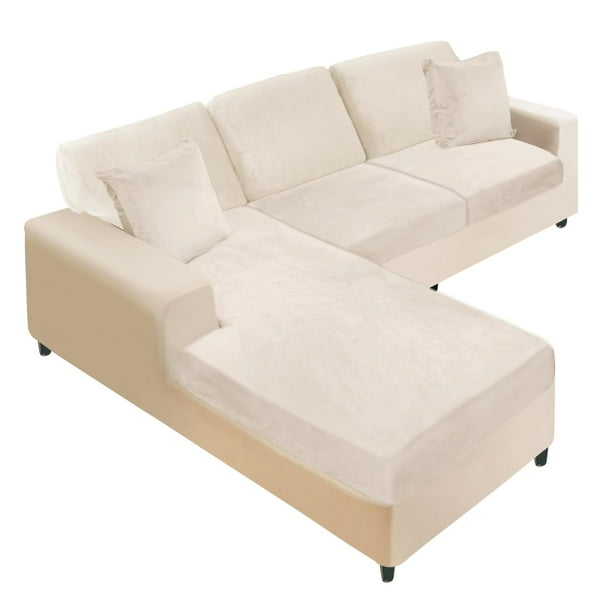 Funda de mueble NAISI de terciopelo para sofá seccional en forma de L, 6 unidades, color beige
