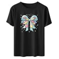 thumbnail image 4 of Haivin Easter Shirts for Women Happy Easter Bunny Printed Short Sleeve Tee Funny Blowing Bubbles Rabbit Casual Top, 4 of 6