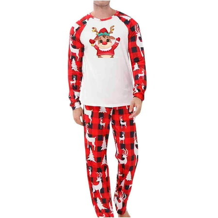 

Honeeladyy Christmas Family Pajamas Parent-child Warm Christmas Set Printed Home Wear Pajamas Two-piece Dad Set Red Sales Online