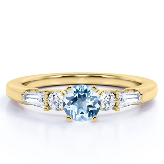 JeenMata 1.20 carat Round Dark Blue Created Aquamarine Cluster Antique Wedding Ring in 18k Yellow Gold over Silver