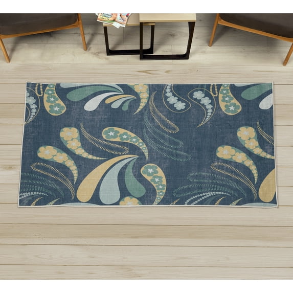 Abstract Decorative Rug, Contemporary Leaves and Blossoms Daisy Spring Season Geometric Style Art, Quality Carpet for Bedroom Dorm and Living Room, 6 Sizes, Dark Teal, by Ambesonne