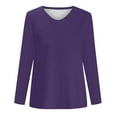 thumbnail image 4 of Women Long Sleeve T Shirts Plus Size Tshirt V Neck Casual Everyday Top Loose Fit Basic Tee Dark Purple XXL, 4 of 4