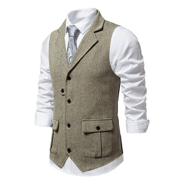 pstuiky Camisetas sin mangas para hombre, Chaleco informal de color liso con bolsillos y solapa para hombre Camisas para hombres l