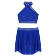 thumbnail image 6 of Doomiva Kids Girls 2 Piece Lyrical Latin Jazz Dance Outfit Sparkly Rhinestone Crop Top with Irregular Hem Skirts Set Blue 14, 6 of 7