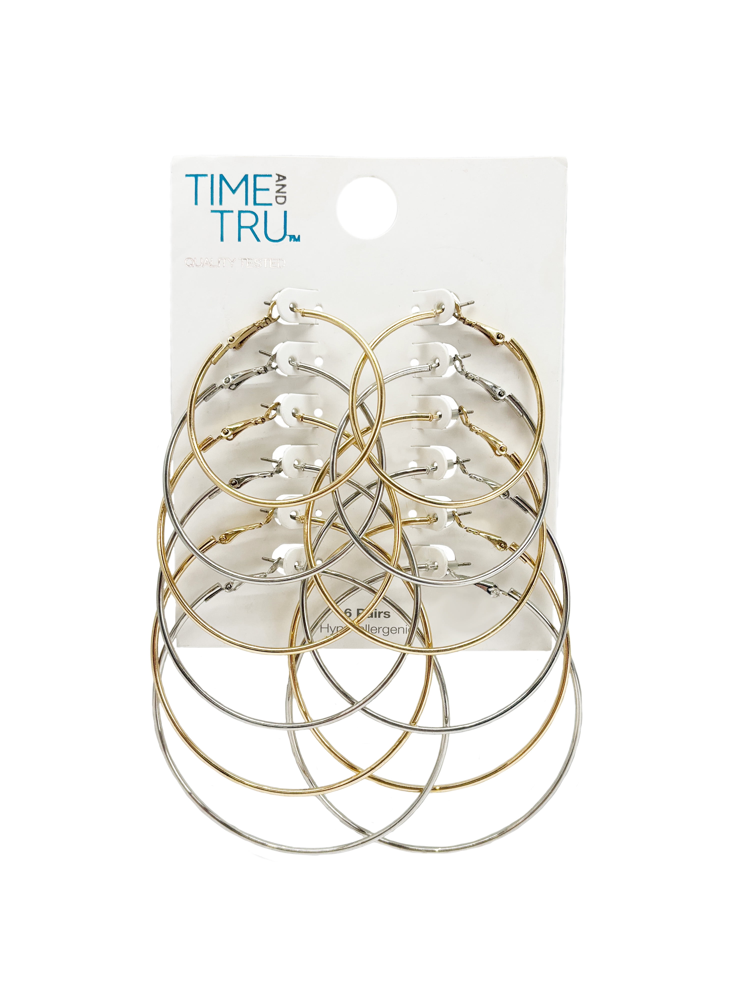 Time and Tru Women's Gold Tone Graduated Wire Hoop Earring Set, 6-Piece