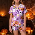 thumbnail image 2 of Cdudpw Halloween Pajamas Toddler Girl Pumpkin Ghost Pajama Set Short Sleeve Button Down Shirt Fall 2 Piece Outfits(A015-Orange), 2 of 5