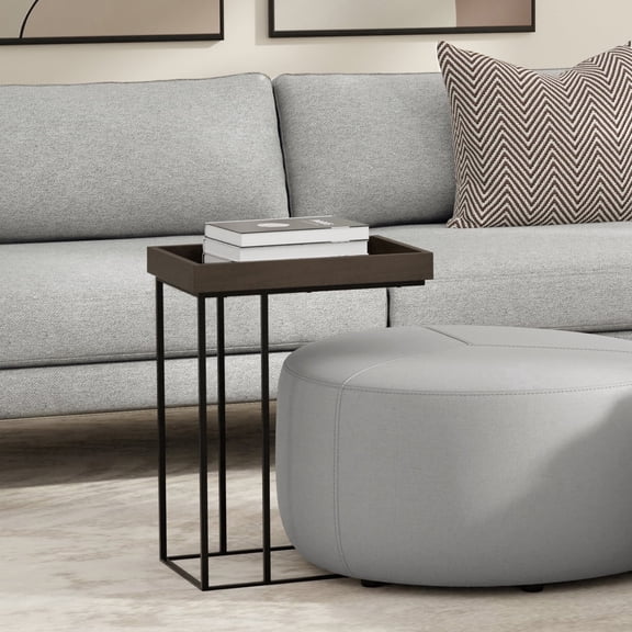 Simpli Home Gallagher SOLID MANGO WOOD and Metal 12 inch Wide Rectangle Industrial C Side Table in Walnut Brown, Fully Assembled
