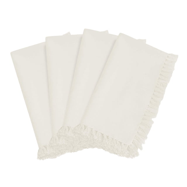 Saro Lifestyle 1234 Lizette Collection Servilletas Festivas Con Diseño De Flecos (Juego De 4) Blanco Roto, 20.0 In, Cuadradas, 4 Piezas