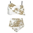 thumbnail image 3 of successthop Women's Swimwear Bikinis Khaki 2 Piece Swimsuits High Waist Thong Adjustable Shoulder Strap Ruffles Bandeau Bathing Suits Floral Swimwear Beachwear M, 3 of 4