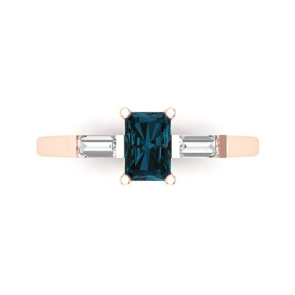 Three-Stone Engagement Ring for Women - 0.8ct Natural London Blue Topaz in 18K Rose Gold Promise Ring